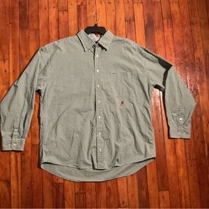 Vtg Tommy Hilfiger Men Button Down Shirt Long Sleeve Green Plaid Crest Logo  XXL